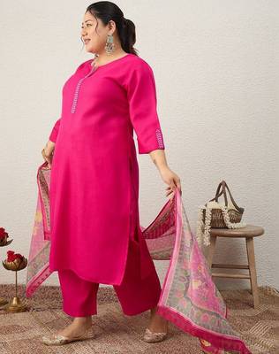 Plus Size Ethnic Motifs Regular Thread Work Kurta with Palazzos & With Dupatta 4