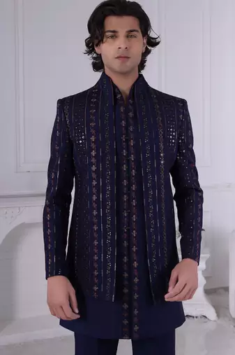 Blue open indowestern for men | premium men's ethnic wear