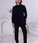Blue velvet open indowestern for men | premium men's ethnic wear