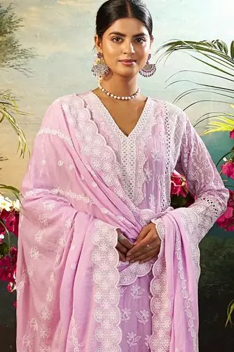 Women Ethnic Motifs Embroidered Cotton Kurta with Trousers & Dupatta