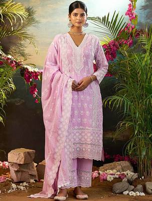 Women Ethnic Motifs Embroidered Cotton Kurta with Trousers & Dupatta 1