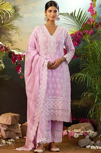 Women Ethnic Motifs Embroidered Cotton Kurta with Trousers & Dupatta