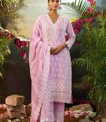 Women Ethnic Motifs Embroidered Cotton Kurta with Trousers & Dupatta