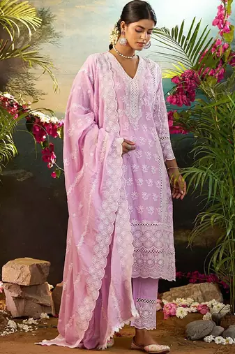 Women Ethnic Motifs Embroidered Cotton Kurta with Trousers & Dupatta
