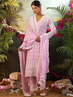 Women Ethnic Motifs Embroidered Cotton Kurta with Trousers & Dupatta 5