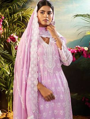 Women Ethnic Motifs Embroidered Cotton Kurta with Trousers & Dupatta 6