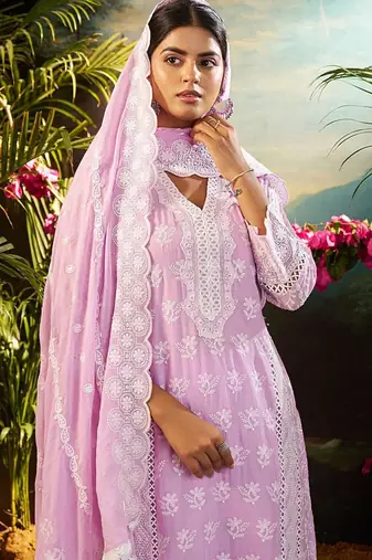 Women Ethnic Motifs Embroidered Cotton Kurta with Trousers & Dupatta