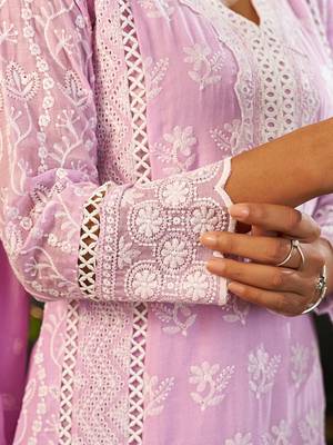 Women Ethnic Motifs Embroidered Cotton Kurta with Trousers & Dupatta 7