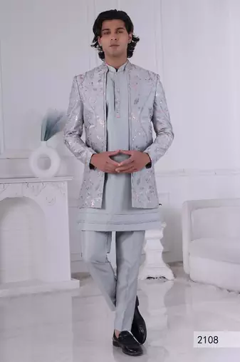 Grey color open indowestern for men | premium men's ethnic wear