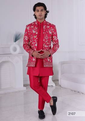 Rani pink open indowestern for men | premium men's ethnic wear 1