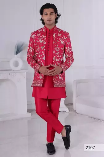Rani pink open indowestern for men | premium men's ethnic wear