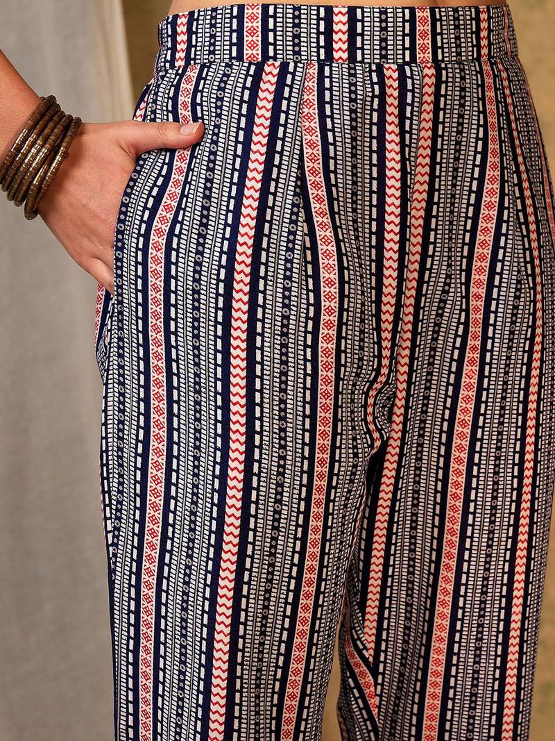 Ethnic Motifs Printed Regular Thread Work Kurta With Trousers & Dupatta