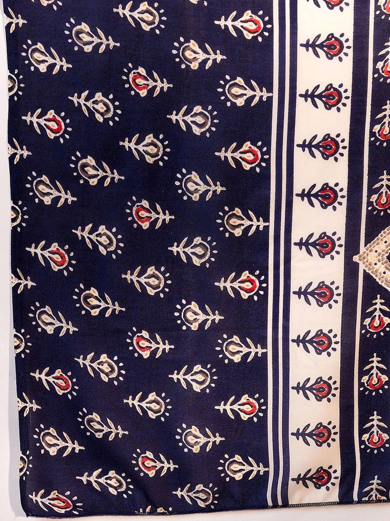 Ethnic Motifs Printed Regular Thread Work Kurta With Trousers & Dupatta