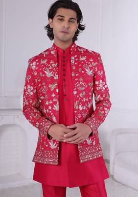Rani pink open indowestern for men | premium men's ethnic wear 2