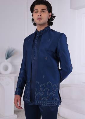 Turquoise color open jodhpuri for men | premium men's ethnic wear 2