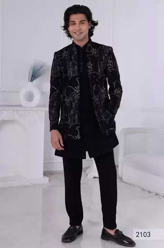 Navy blue open indowestern for men | premium men's ethnic wear