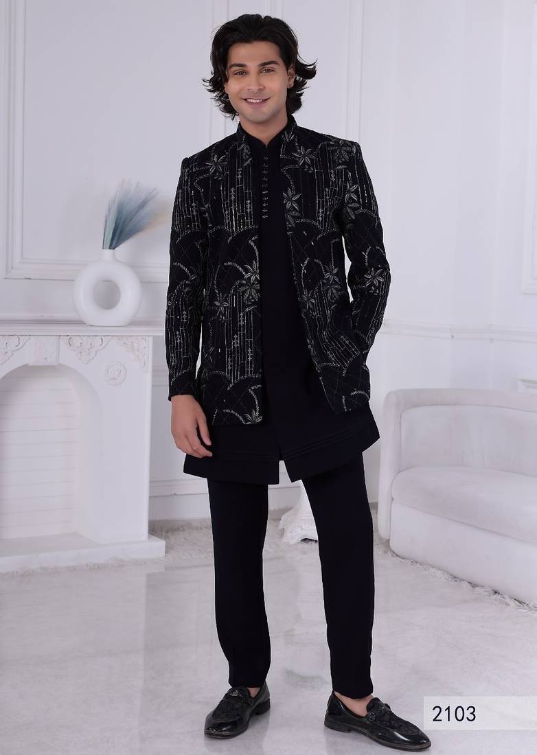 Navy blue open indowestern for men | premium men's ethnic wear