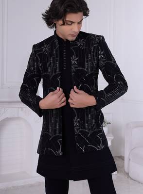 Navy blue open indowestern for men | premium men's ethnic wear 2