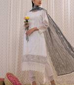 floral embroidered round neck  cotton straight kurta with trousers & dupatta
