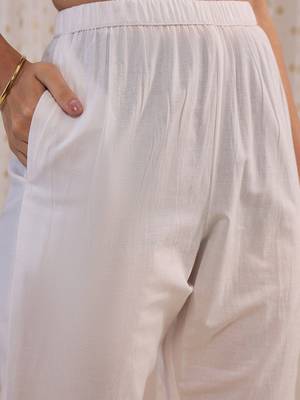 floral embroidered round neck  cotton straight kurta with trousers & dupatta 3
