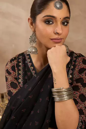 Women Ethnic Motifs Printed Pleated Beads and Stones Pure Cotton Kurta with Trousers & With Dupatta