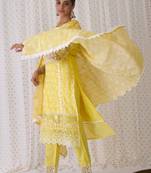 Round Neck Floral Embroidered Pure Cotton Straight Kurta with Trouser & Dupatta