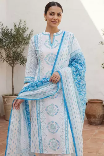 Women Ethnic Motifs Printed Regular Pure Cotton Kurta with Trousers & With Dupatta