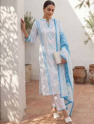 Women Ethnic Motifs Printed Regular Pure Cotton Kurta with Trousers & With Dupatta 1