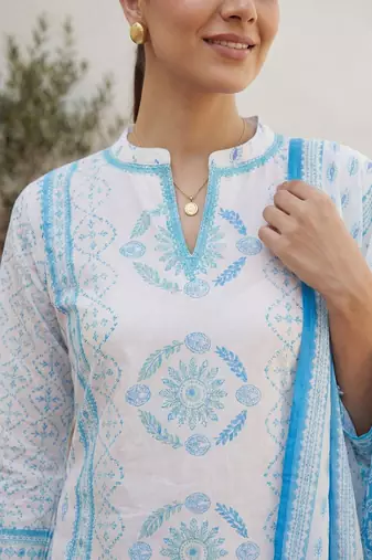 Women Ethnic Motifs Printed Regular Pure Cotton Kurta with Trousers & With Dupatta
