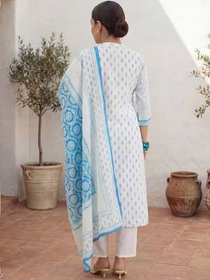 Women Ethnic Motifs Printed Regular Pure Cotton Kurta with Trousers & With Dupatta 4
