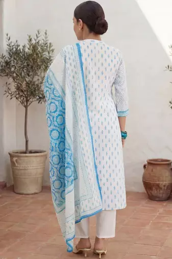 Women Ethnic Motifs Printed Regular Pure Cotton Kurta with Trousers & With Dupatta