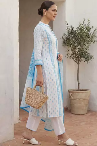 Women Ethnic Motifs Printed Regular Pure Cotton Kurta with Trousers & With Dupatta