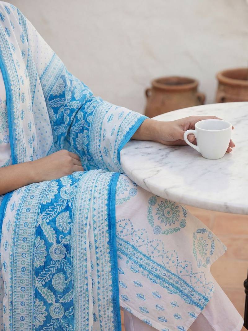 Women Ethnic Motifs Printed Regular Pure Cotton Kurta with Trousers & With Dupatta