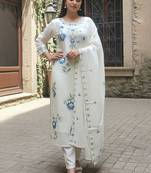 Women Pure Cotton Floral Embroidered Kurta Set With Trousers & Dupatta