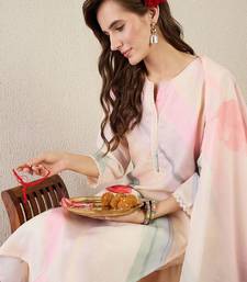 Floral Printed Notch Neck Straight Kurta With Trouser & Dupatta