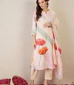 Floral Printed Notch Neck Straight Kurta With Trouser & Dupatta