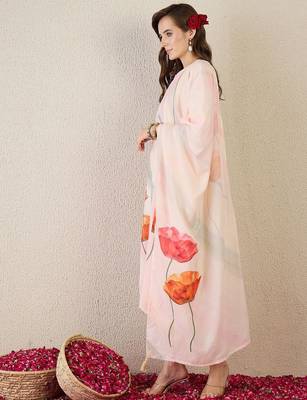 Floral Printed Notch Neck Straight Kurta With Trouser & Dupatta 4