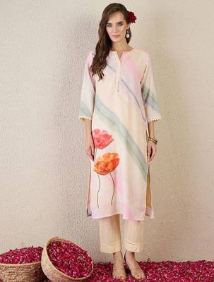 Floral Printed Notch Neck Straight Kurta With Trouser & Dupatta 7