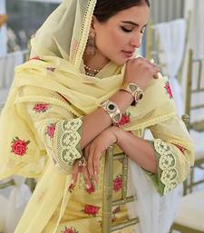 Floral Embroidered V-Neck Pure Cotton Straight Kurta With Trousers & Dupatta