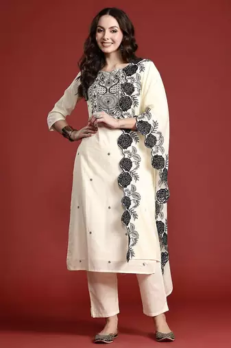 Ethnic Motifs Embroidered Thread Work Pure Cotton Kurta Set