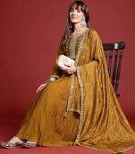 Floral Embroidered Pleated Zari Kurta With Trousers & Dupatta