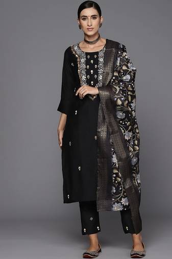 Women Floral Yoke Design Regular Thread Work Kurta with Trousers & With Dupatta
