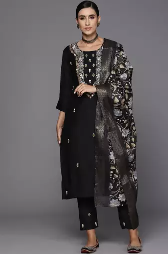Women Floral Yoke Design Regular Thread Work Kurta with Trousers & With Dupatta