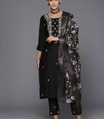 Women Floral Yoke Design Regular Thread Work Kurta with Trousers & With Dupatta
