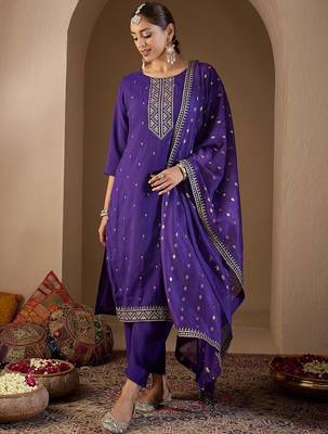 Women Ethnic Motifs Embroidered Regular Sequinned Kurta with Trousers & With Dupatta 1
