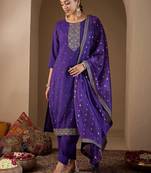 Women Ethnic Motifs Embroidered Regular Sequinned Kurta with Trousers & With Dupatta
