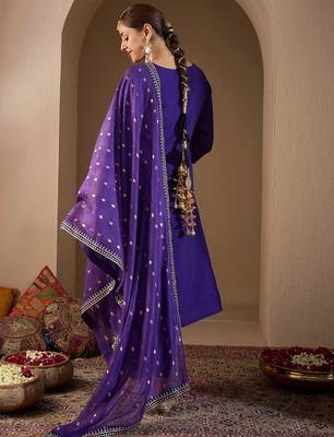 Women Ethnic Motifs Embroidered Regular Sequinned Kurta with Trousers & With Dupatta 4
