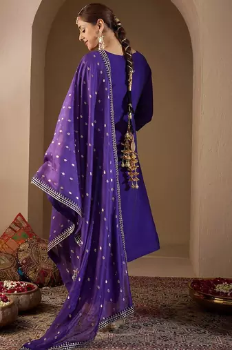 Women Ethnic Motifs Embroidered Regular Sequinned Kurta with Trousers & With Dupatta