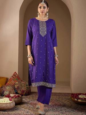 Women Ethnic Motifs Embroidered Regular Sequinned Kurta with Trousers & With Dupatta 5