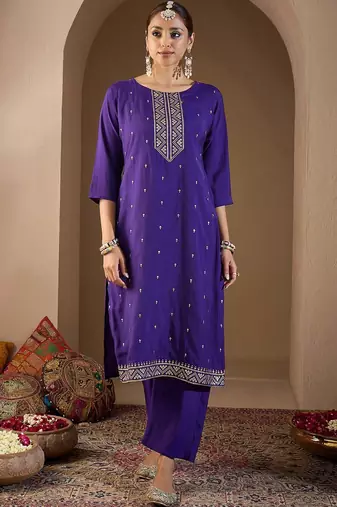 Women Ethnic Motifs Embroidered Regular Sequinned Kurta with Trousers & With Dupatta